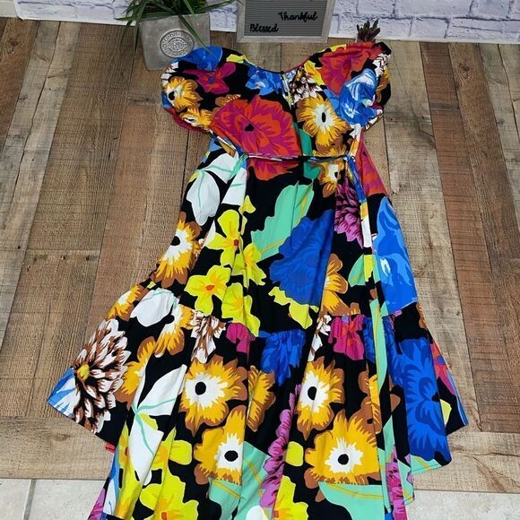 Christopher John Rogers Dress Womens small Black Blue Puff Sleeve Floral Target - Picture 11 of 14